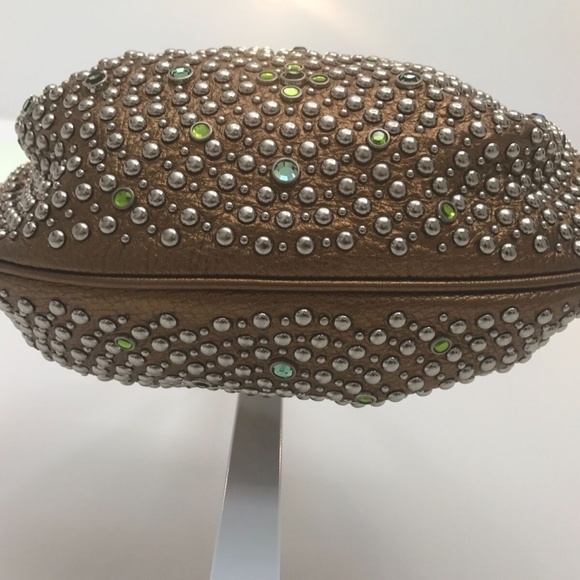 G SERIES BRONZE LEATHER CRYSTAL EMBELLISHED STUD CLUTCH BAG - Picture 12 of 16